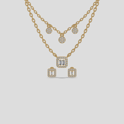 Radiant Duo Lariat &amp; Halo Layered Necklace Gold