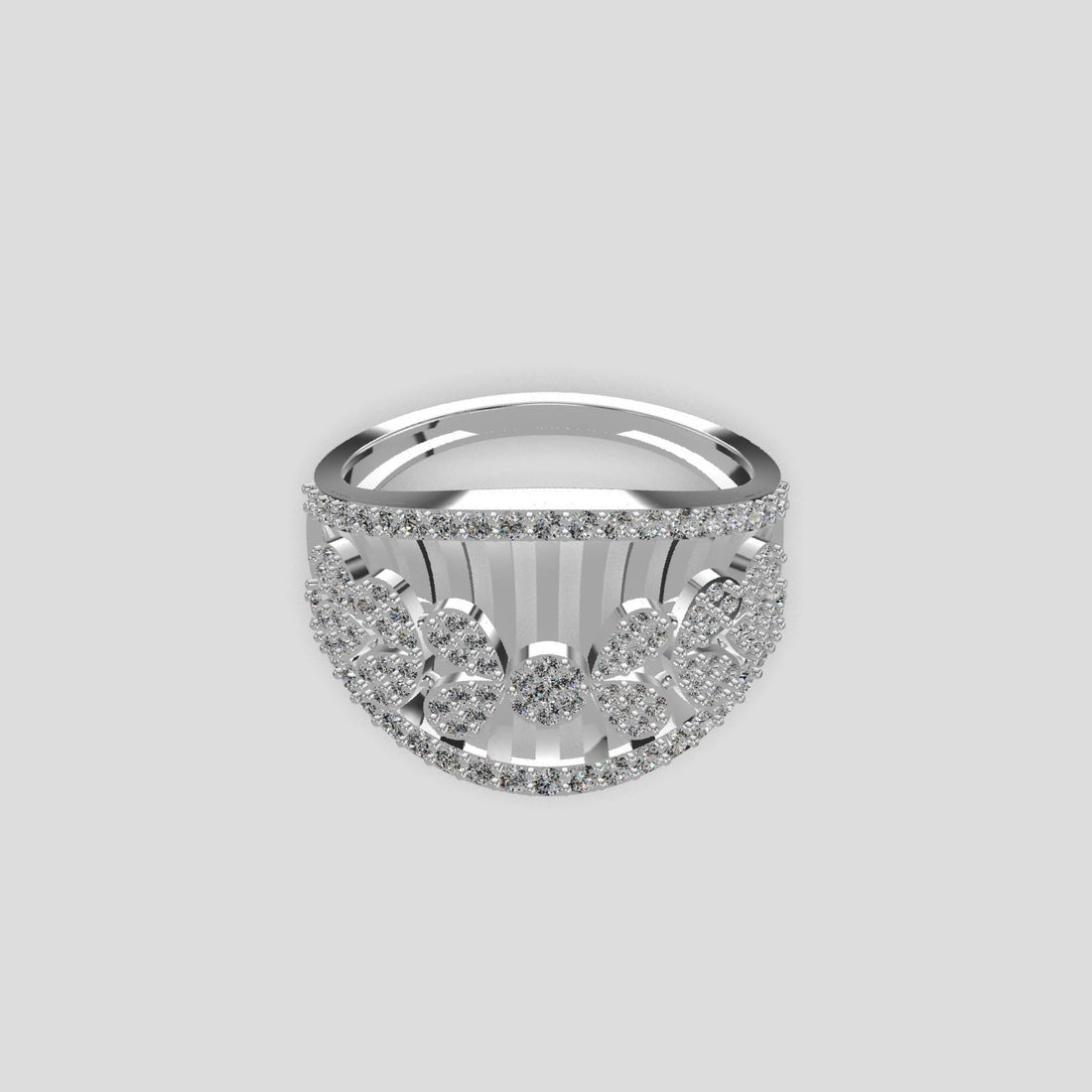 Regal Bloom Diamond Dome Ring Silver