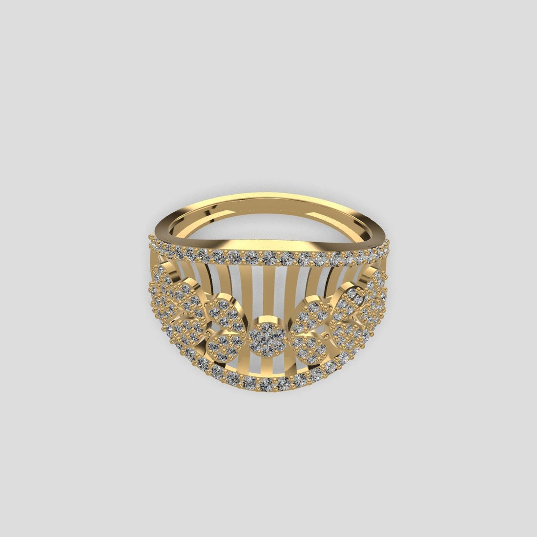 Regal Bloom Diamond Dome Ring Gold