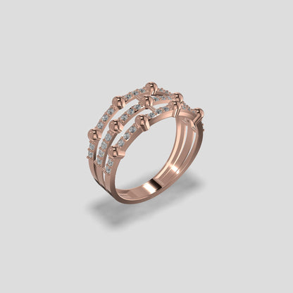 Orabella Triple Row Diamond Ring Gold