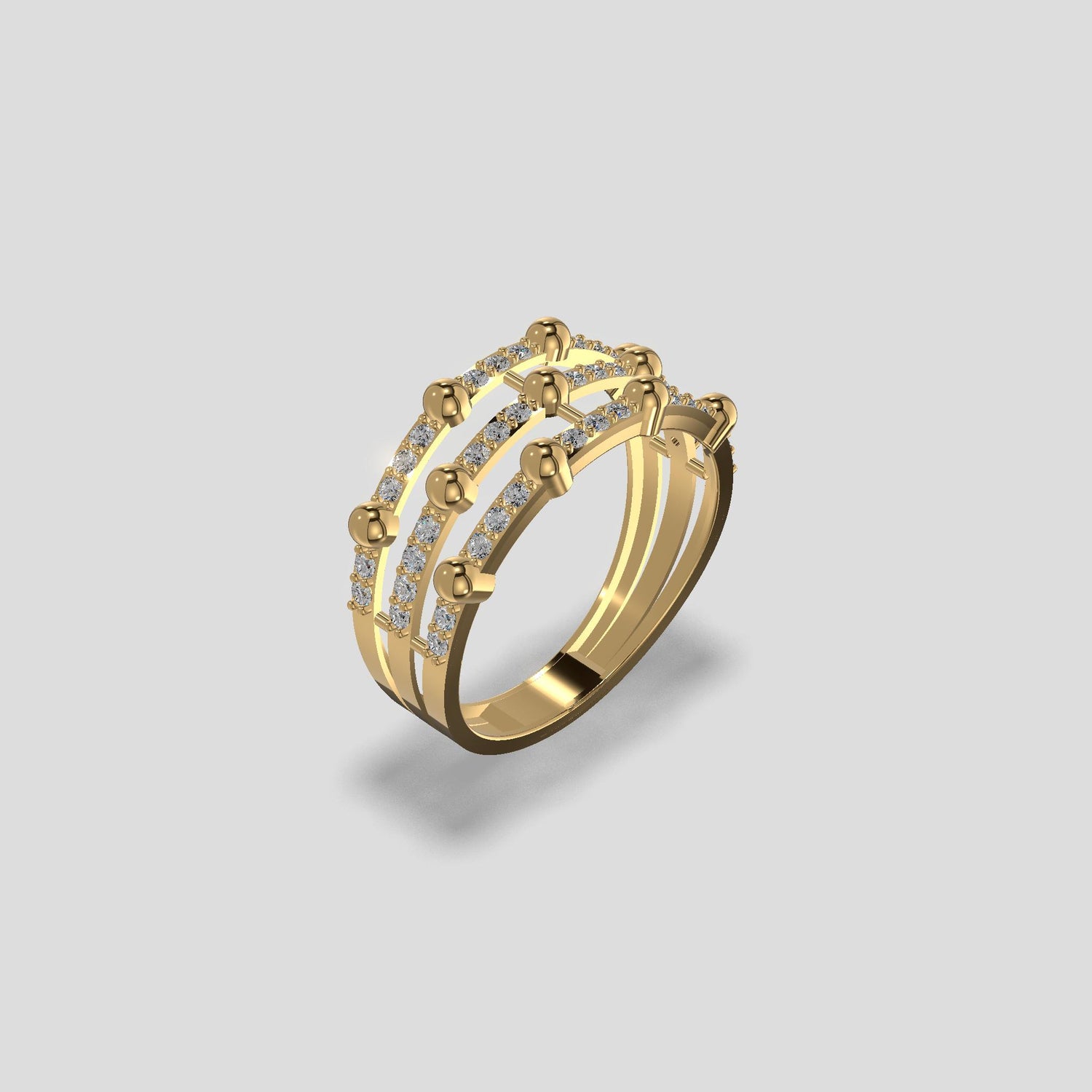 Orabella Triple Row Diamond Ring Gold