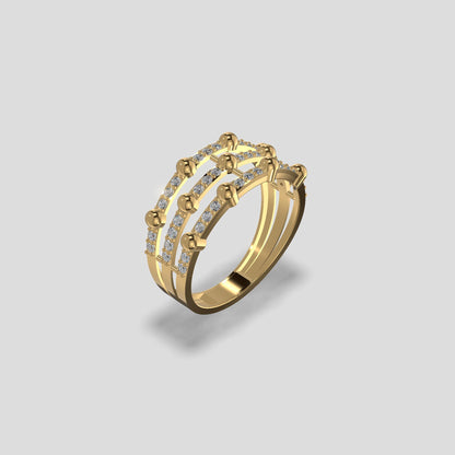 Orabella Triple Row Diamond Ring Gold
