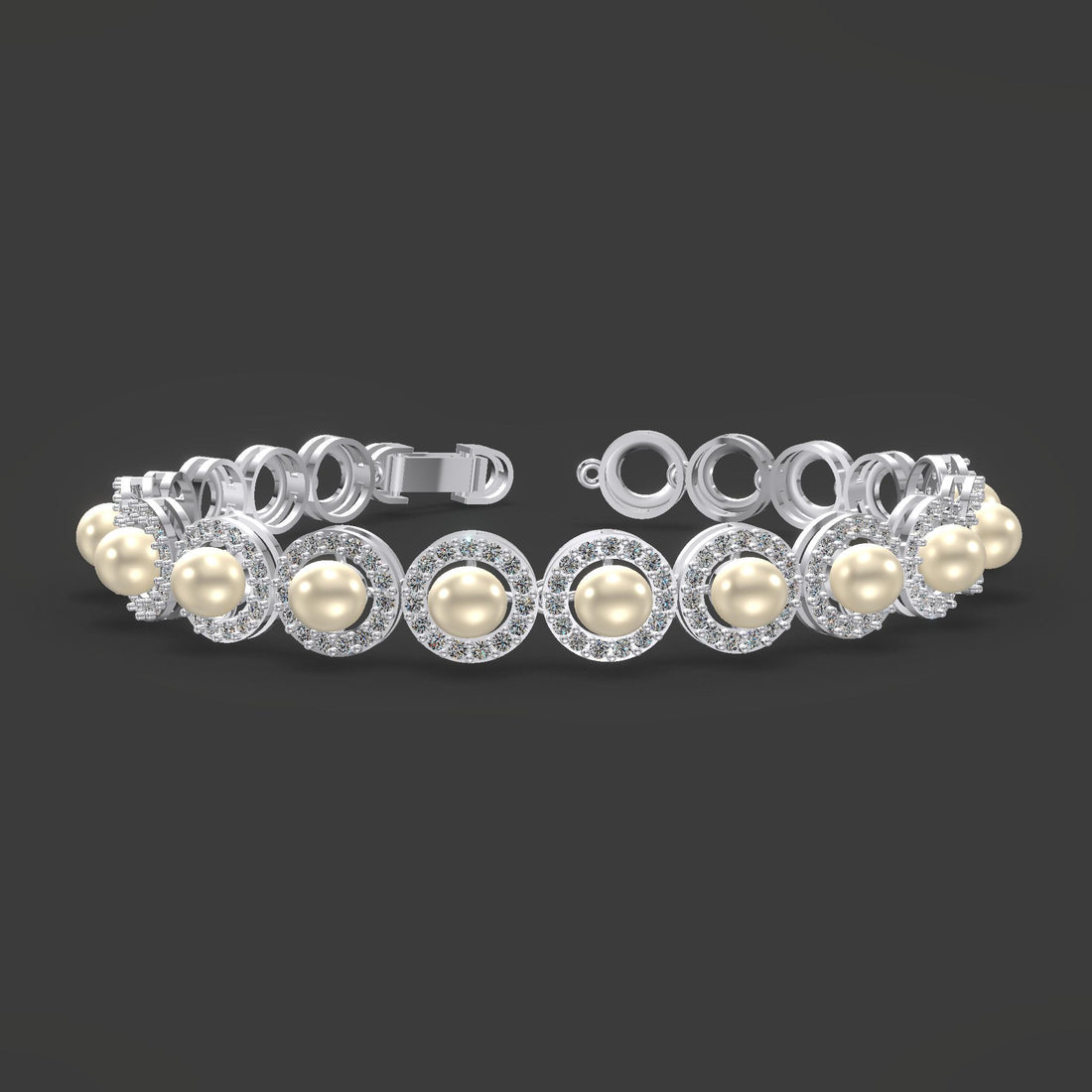 Meher Pearl &amp; Diamond Halo Bracelet Silver