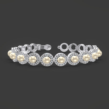 Meher Pearl &amp; Diamond Halo Bracelet Silver
