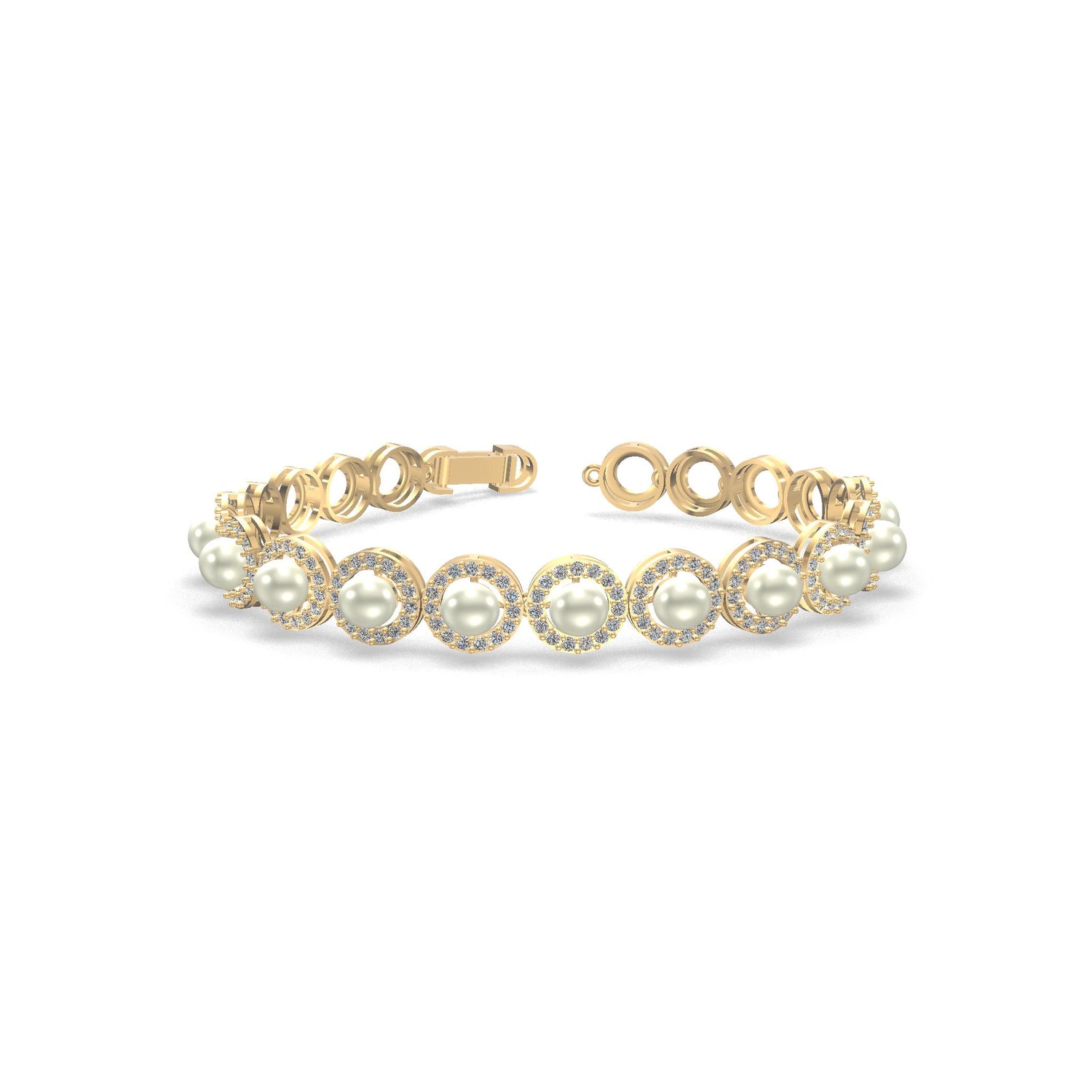 Meher Pearl &amp; Diamond Halo Bracelet Gold