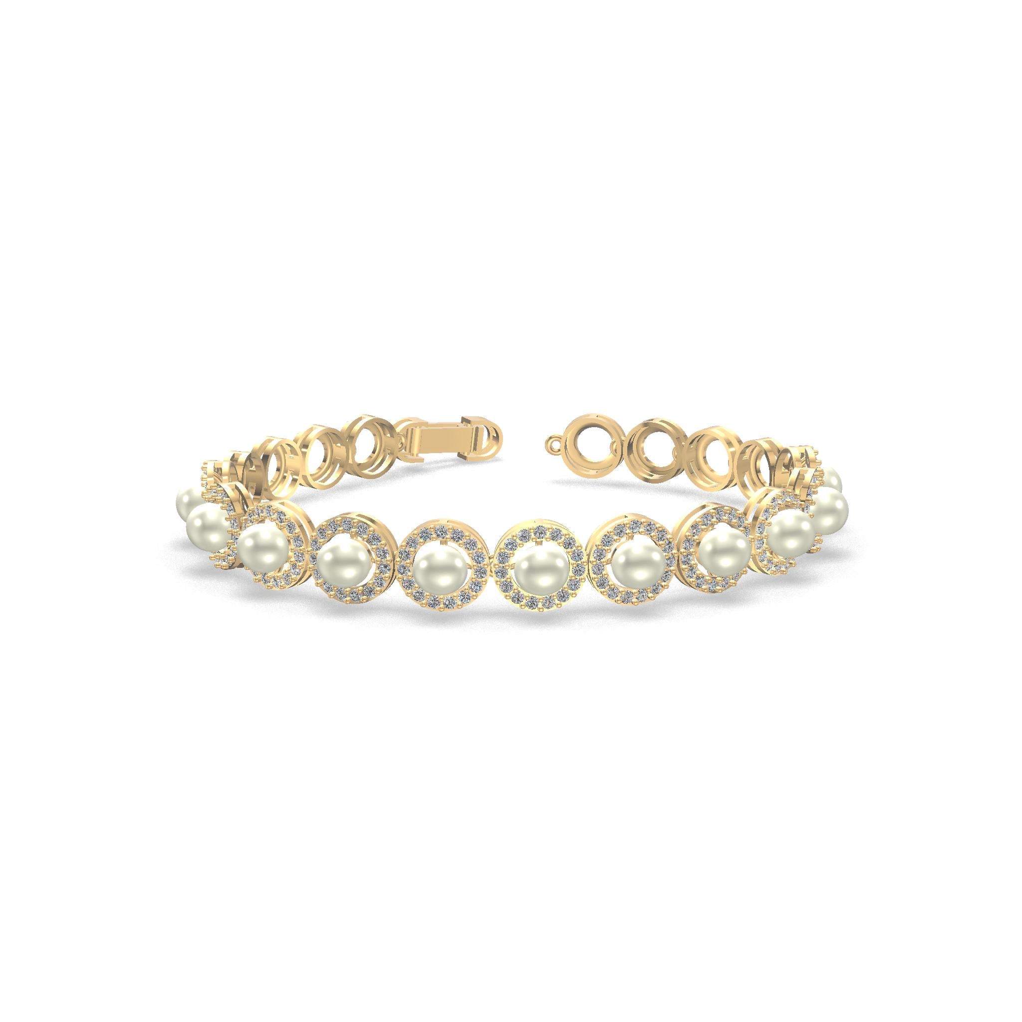 Meher Pearl &amp; Diamond Halo Bracelet Gold