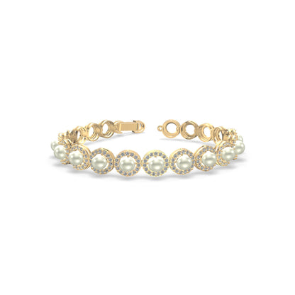 Meher Pearl &amp; Diamond Halo Bracelet Gold