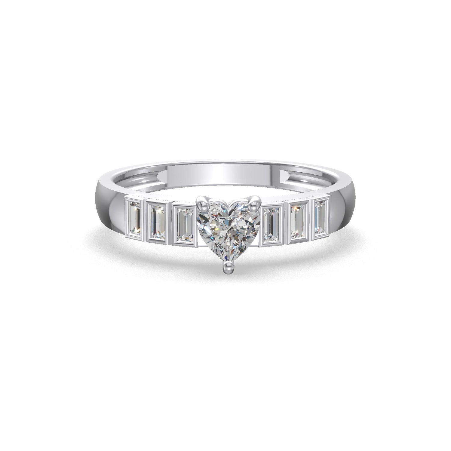 Amora Heart Baguette Diamond Ring Gold
