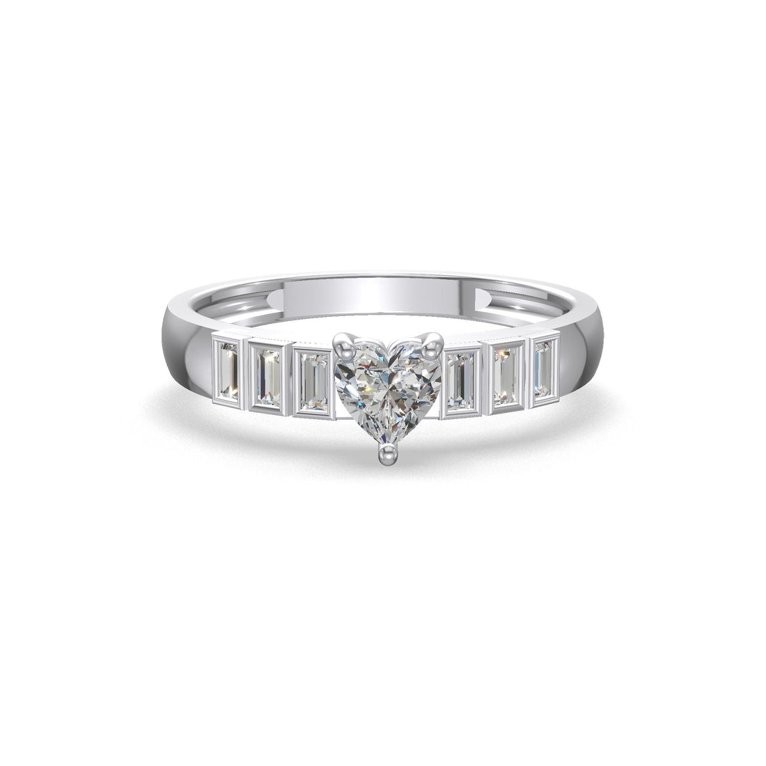 Amora Heart Baguette Diamond Ring Silver