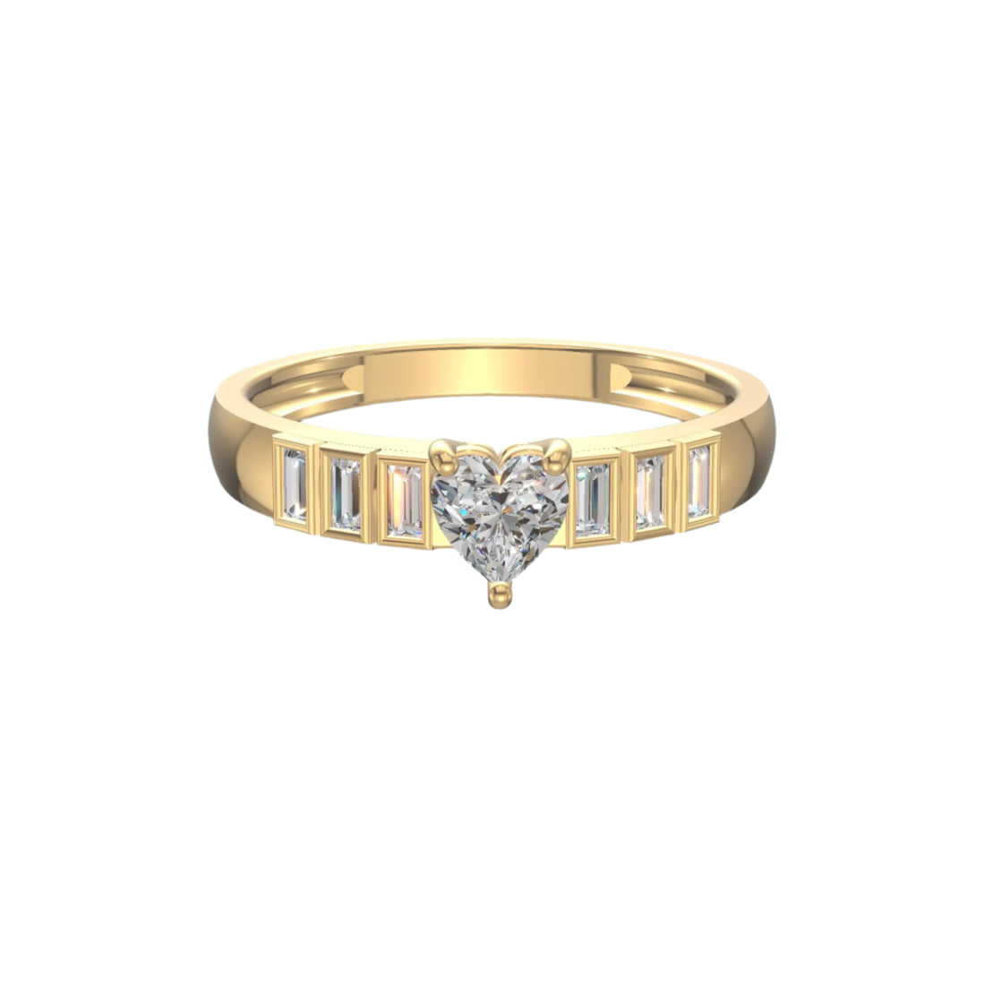 Amora Heart Baguette Diamond Ring Gold