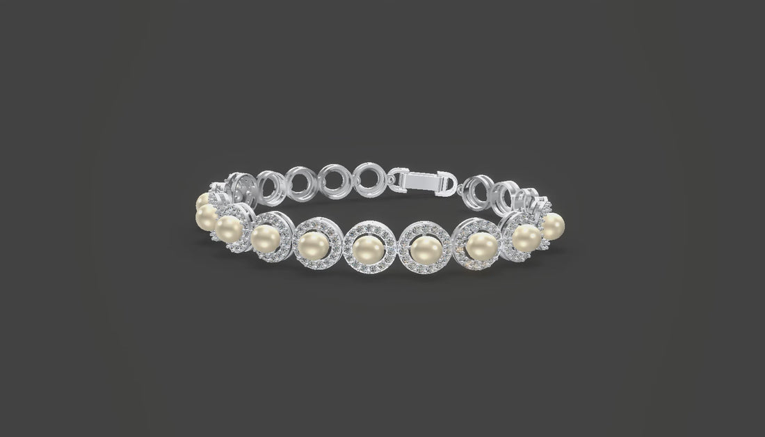 Meher Pearl &amp; Diamond Halo Bracelet Silver
