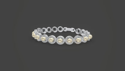Meher Pearl &amp; Diamond Halo Bracelet Silver