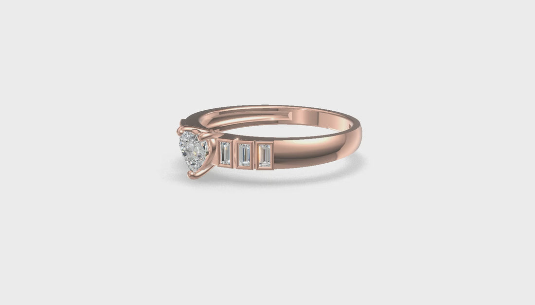 Amora Heart Baguette Diamond Ring Gold