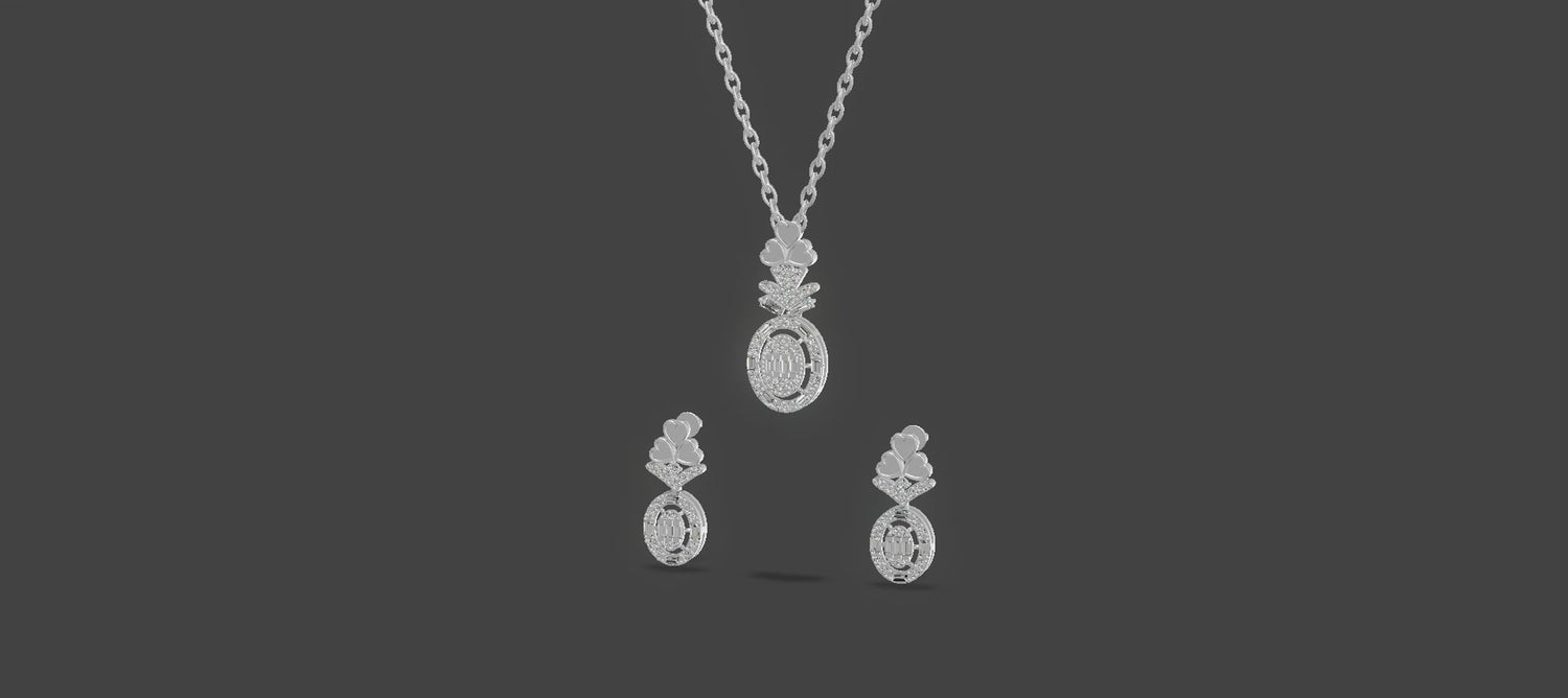 Pavé Rose Gold Pendant Set Silver