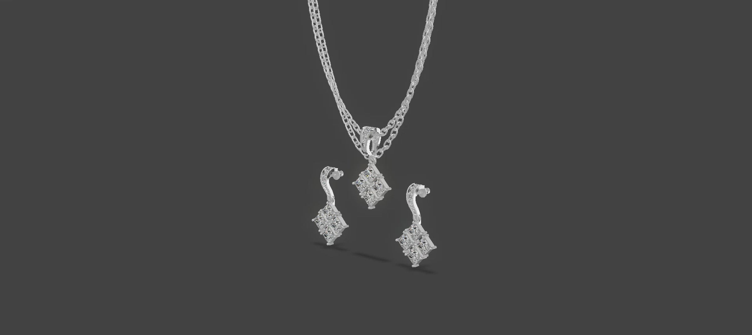 Princess Cluster Chain Set Trio Platinum