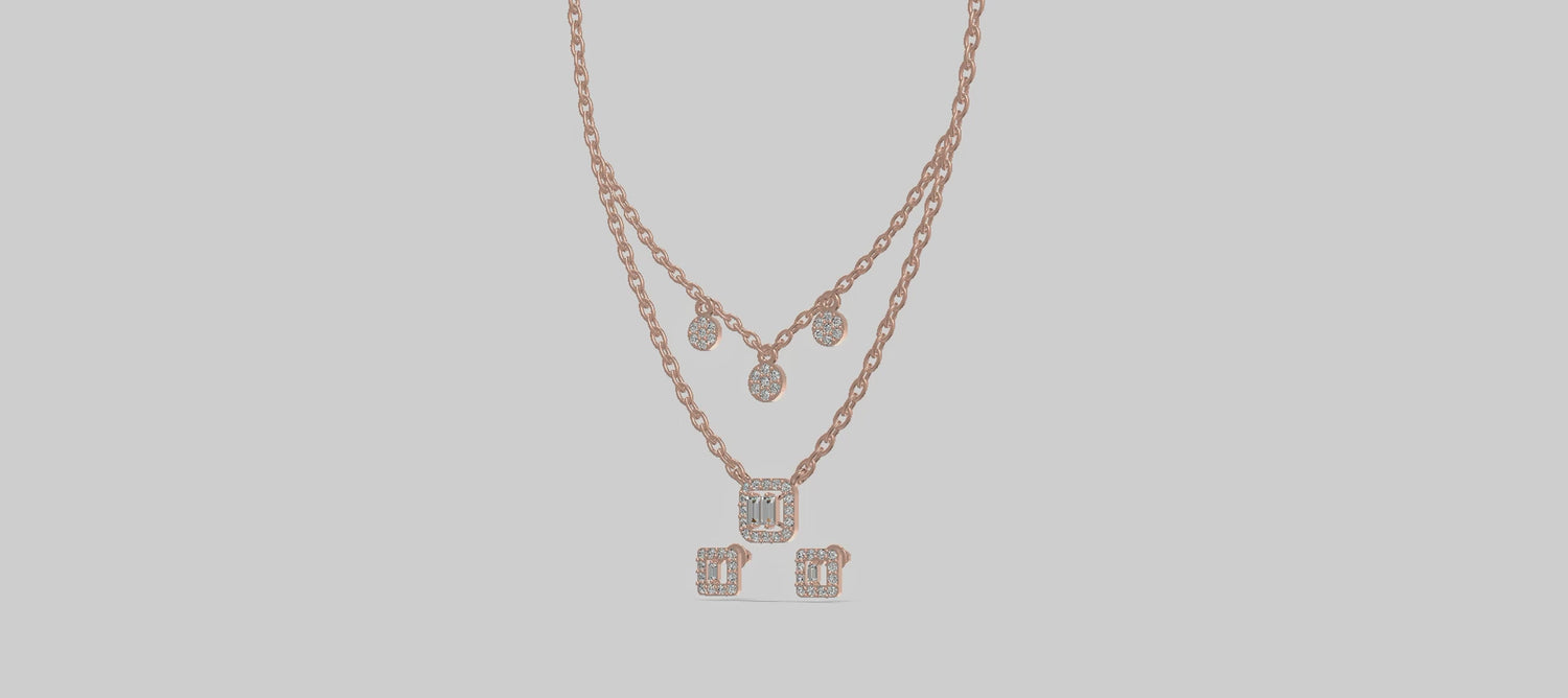 Radiant Duo Lariat &amp; Halo Layered Necklace Gold