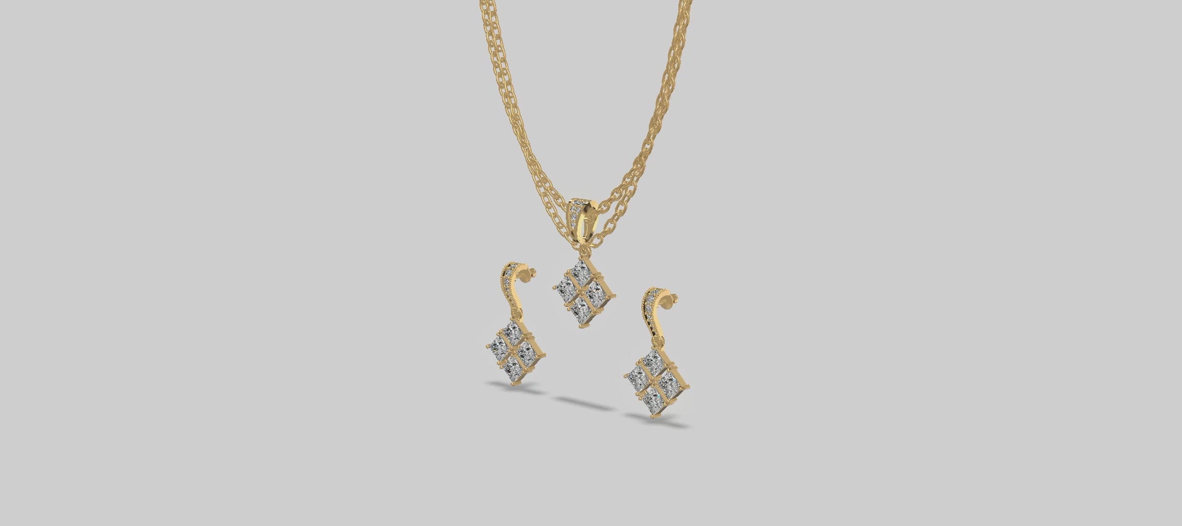 Princess Cluster Chain Set Trio Gold
