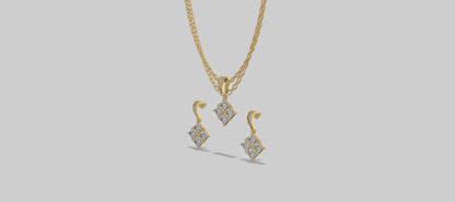 Princess Cluster Chain Set Trio Gold