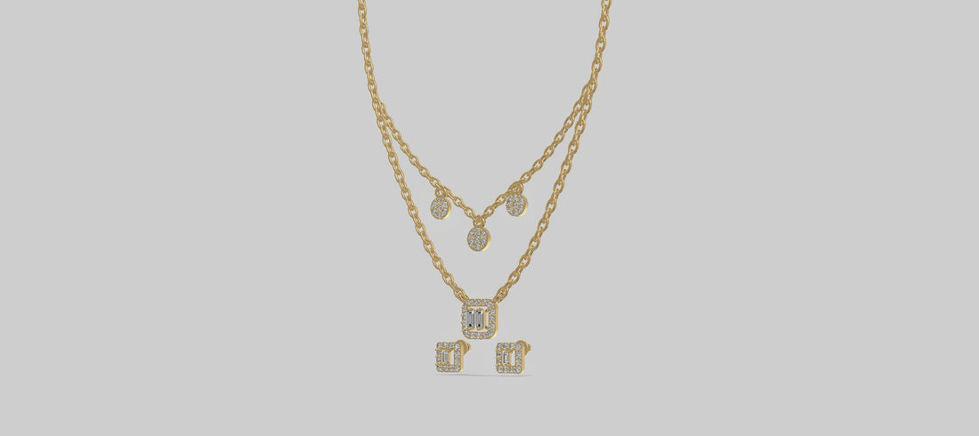 Radiant Duo Lariat &amp; Halo Layered Necklace Gold
