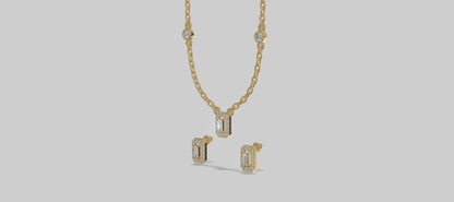 Emerald Halo Baguette Trio Chain Set Gold