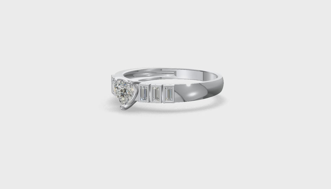Amora Heart Baguette Diamond Ring Platinum